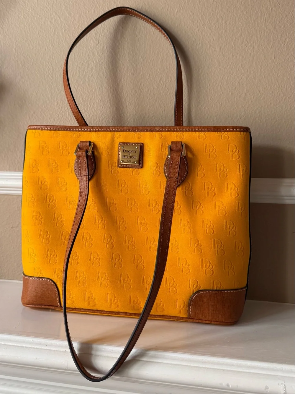Dooney & Bourke Purse Marigold Yellow Gold Tote Bag Brown Leather Trim Red NWOT